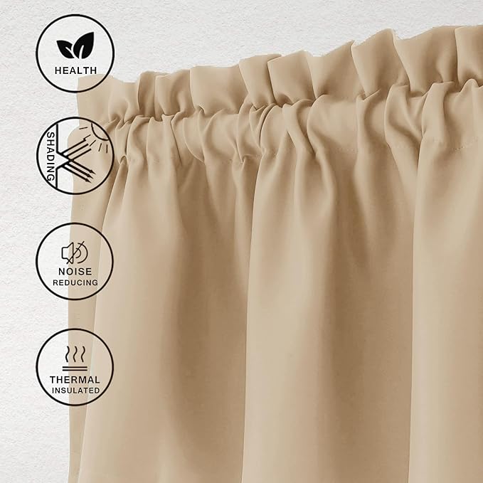 Hiasan Valance Curtains for Kitchen Blackout Thermal Insulated Solid Window Curtain Valance, Biscotti Beige, 52 x 18 Inches, 1 Panel - Image 2