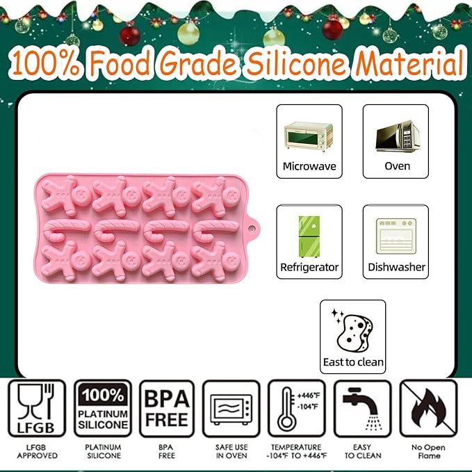 2 Pcs Christmas Silicone Molds for Chocolate, Gingerbread Man and Candy Shape 3D Chocolate Silicone Mold 24-Cavities Candy Moulds for Christmas Day Winter Theme Candy Pudding Jelly Making