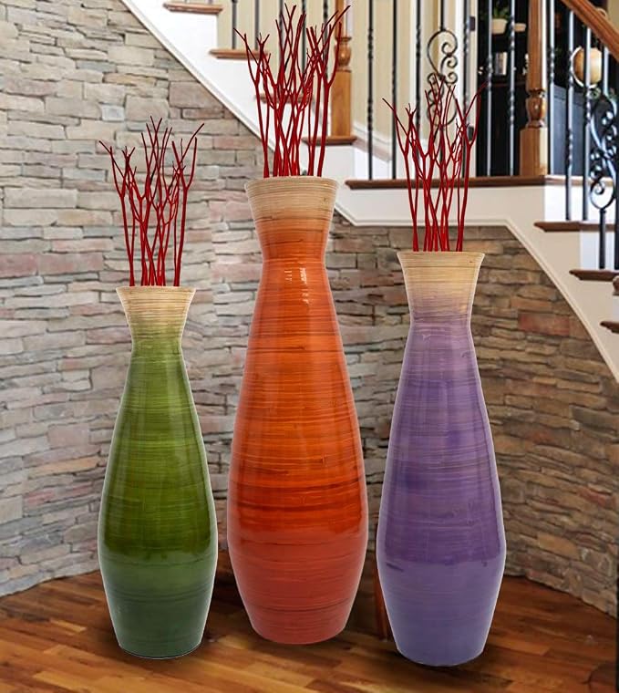 Uniquewise 28" Classic Bamboo Floor Vase Handmade, for Dining, Living Room, Entryway, Fill Up with Dried Branches Or Flowers, Glossy Purple - Image 5