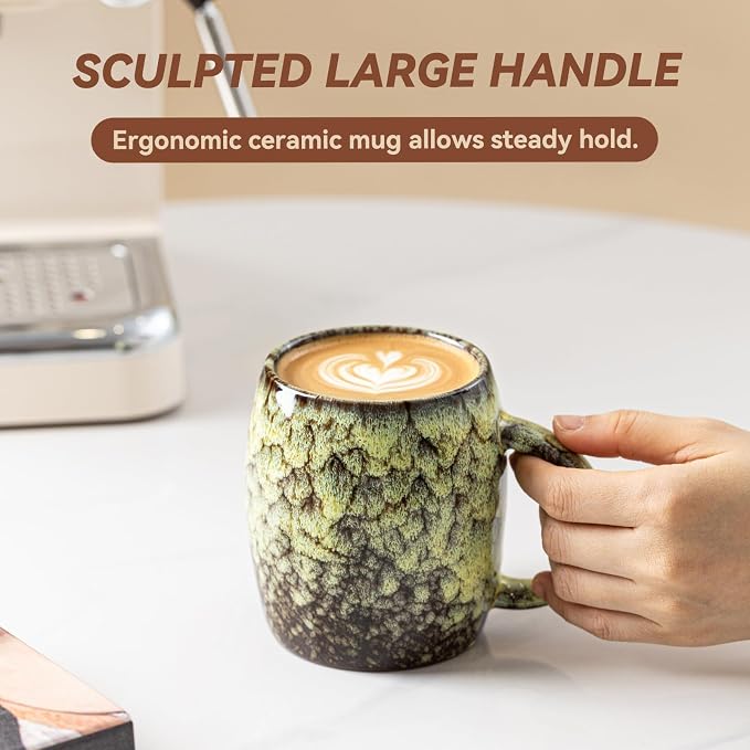 Amber Nebula Ceramic Coffee Mug - 14 oz Unique Reactive Glaze Coffee Cup with Large Handle, Barrel Cute Mug for Women Men Home Office Gift - Image 7