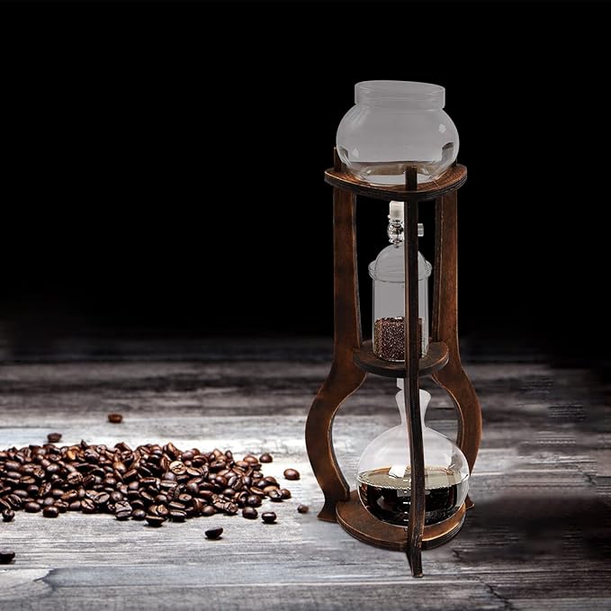 Cold Brew Coffee Maker & Iced Coffee Drip Tower, 600ml Wooden Slow Drip Coffee Maker for 6-8 Cups, Cold Brew Iced Tea Maker Machine for Home Office Use