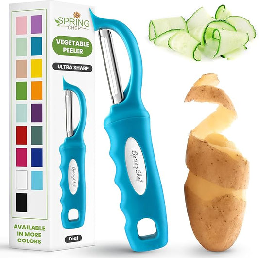 Spring Chef Swivel Vegetable Peeler for Kitchen w/Soft Grip Handle, Teal | Premium Potato Peeler w/ Ultra Sharp Stainless Steel Blades, Multifunctional Veggie Peeler for Apple, Carrot, Cucumber, Fruit by SpringChef