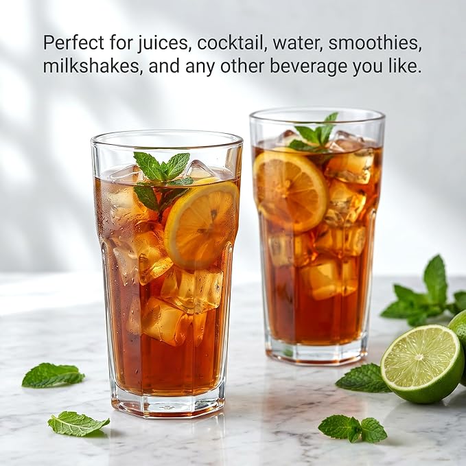 Mapoxy 16oz Highball Glasses Set of 6, Thick Lead-Free Glass Tumblers | Clear Drinking Glasses with Heavy Base for Water, Juice, Beer, Cocktails, Dishwasher Safe Bar Glassware, Ideal Gifts - Image 5