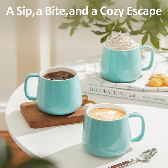 Teocera 16oz Ceramic Coffee Mugs Set of 4 – Stackable Latte Cups, Microwave, Dishwasher & Oven Safe – Ideal for Coffee, Cappuccino, Hot Chocolate, Housewarming Gifts, Turquoise - Image 7