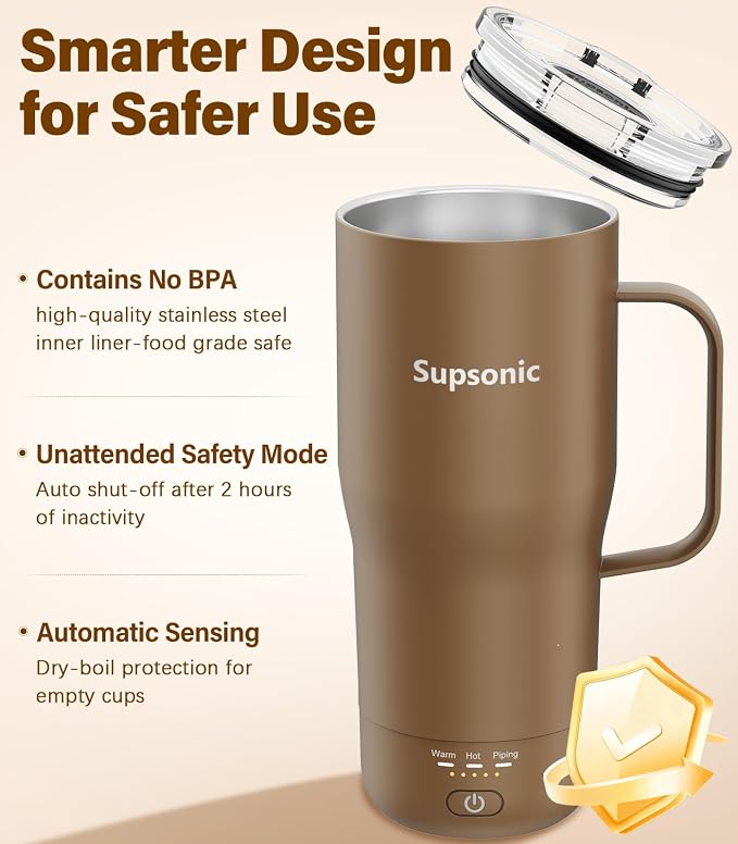 Supsonic Heated Coffee Mug Rechargeable, 20oz Long-Lasting Battery (S3) | Dry-burn protection, 2Hr auto-off, 3-Temp settings, Constant temperature, Inner stainless steel, Warm gift for men women - Image 6