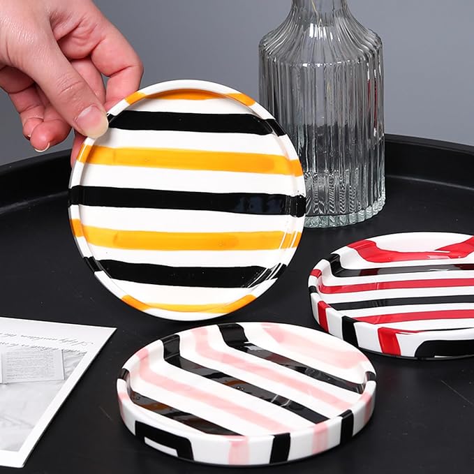 Espresso Cups Ceramic Coffee Mug Series European Striped Dot Coffee Cup And Saucer Mug Cake Plate Afternoon Tea Set Tea Cup And Saucer,Redblack - Image 6