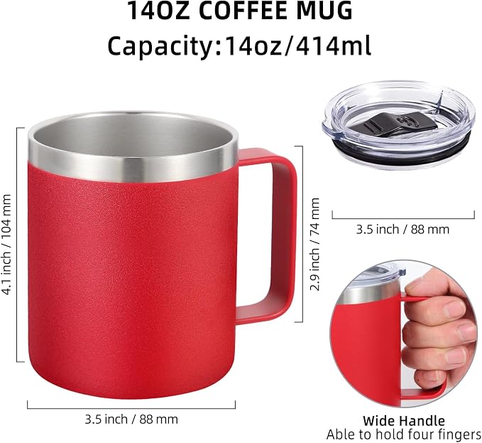 Volhoply 14oz Insulated Stainless Steel Coffee Mug with Lid Bulk 8 Pack,Double Wall Vacuum Travel Coffee Cup with Handle,Reusable Cups Tumbler Cup, Camping Mugs Keep Hot,Ideal Gifts(Assorted,8) - Image 2