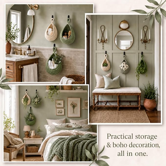 Honeydak Boho Decor Hanging Wall Baskets for Kitchen 3 Pack Teardrop Baskets with Hooks Storage Fruit Onion Vegetable Potato for Home - Image 7