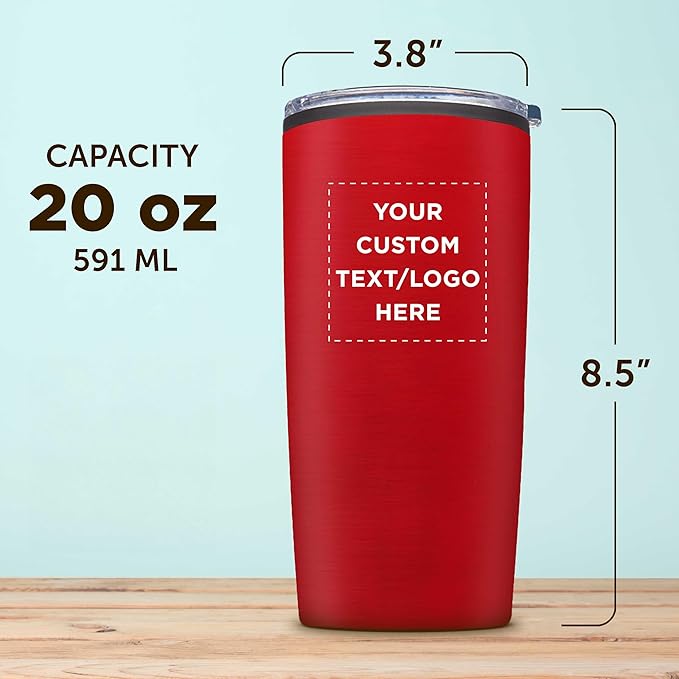 Custom Plastic Tumblers 20 oz Set of 6/12/24 Personalized Bulk Pack with Lids, Ice Coffee Tumbler, To Go Cup Insulated - Red