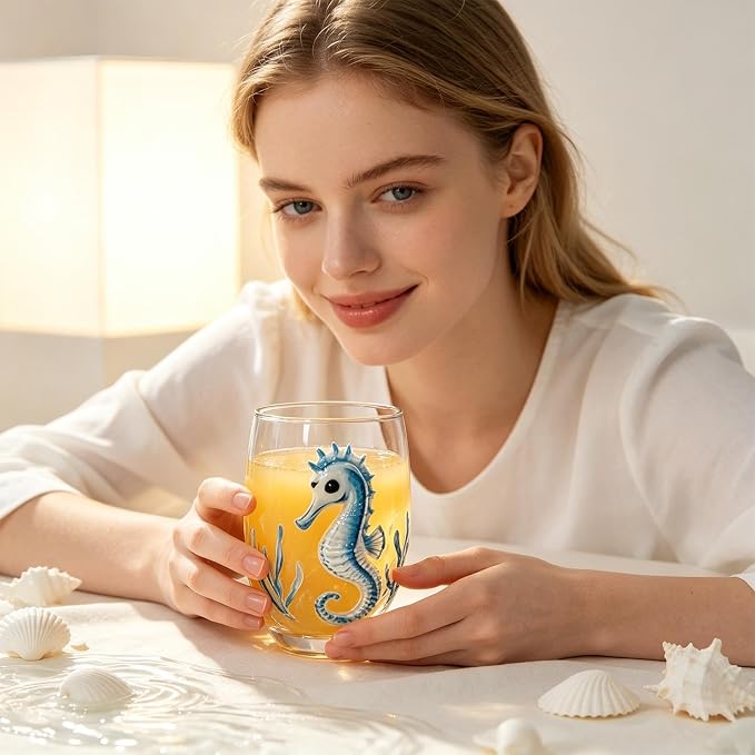 3D Octopus Glass Drinking Cup, Marine Animal Stemless Tumbler | Hand-Blown 3D Blue Ring Octopus Stemless Glass, Novelty Marine Life Drinking Tumbler, Beach Giftt - Image 3