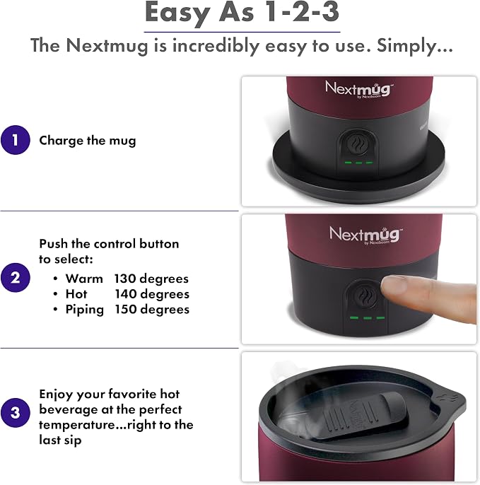 Nextmug Ultra - Temperature-Controlled, Self-Heating Travel Mug | (Burgundy - 24 oz.) – The Biggest Nextmug, No App, Long-Lasting Battery for Work & Study, Great Gift for Coffee Lovers - Image 4