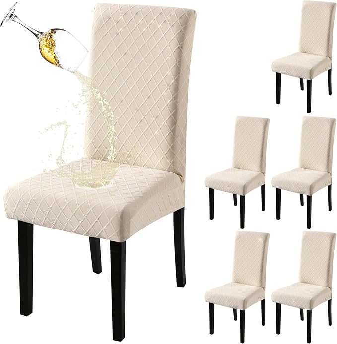 Fuloon Waterproof Dining Chair Covers, Parsons Chair Slipcover, Super Fit Stretch Kitchen Chairs Slipcovers, Removable Washable Chairs Seat Slipcover for Dining Room, Kitchen, Banquet (6 Pack, Beige) by Fuloon