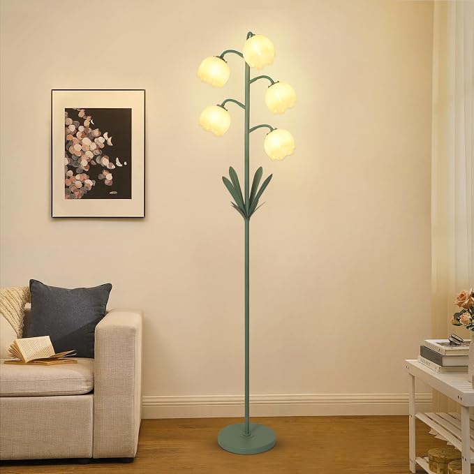 5-Lights Flower Floor Lamp with LED Blubs, Green Modern Floor Lamps for Living Room, Adjustable Standing Lamps for Bedroom Reading, Corner Tall Lamp Tree Stand Up Lamp for Office Home Decor - Image 8