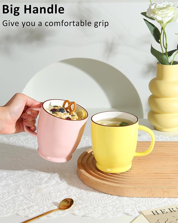 Pink Coffee Mug, 16.5oz Large Coffee Cup Microwave Safe, Latte Cup for Women, Office, Home, Ceramic Tea Cup with Large Handle, Both Hot & Cold Beverage - Image 2