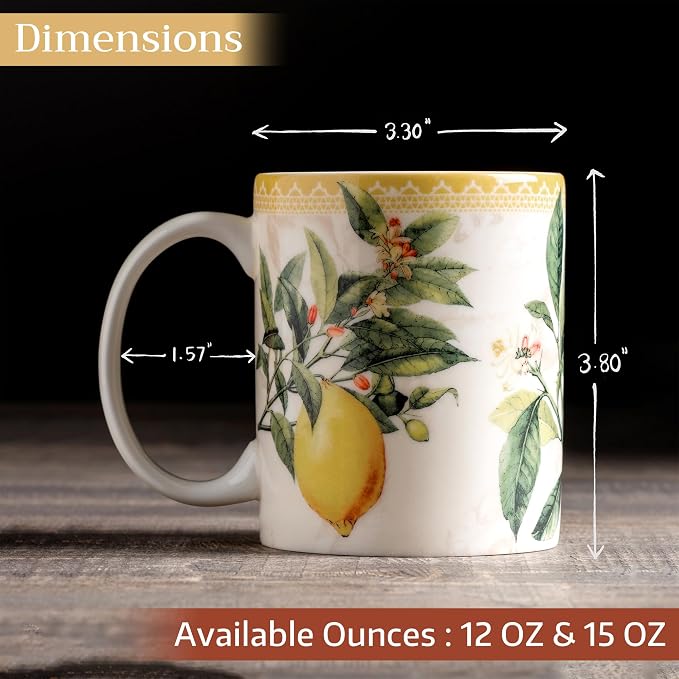 Maison d' Hermine Coffee Mug with Handles Tea Cups (15 Ounce, Pack of 2) | Fine Bone China Coffee Mugs for Hot Beverages Cappuccino Latte Home Restaurant Hotel Spring Summer -Limoncello - Image 4