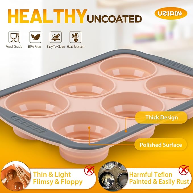 Silicone Muffin Pan, 6 Cups Non-Stick Cupcake Pan, Food-Grade BPA-Free Muffin Tin, Oven-Safe 450 °F, Reinforced Steel Frame, Easy-Grab Handles, Quick-Release 2.7" Baking Molds for Mini Treats - Image 3