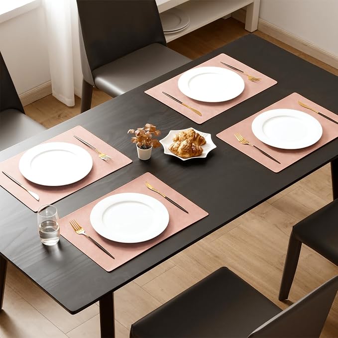 MOSAYT Vinyl Placemats Set of 4-12 X 17 Inch - Faux Leather 100% Waterproof Oil-Proof Wipeable PU Place Mats, Heat Resistant Reversible Table Mats for Kitchen, Dining, Outdoor, Pink - Image 2