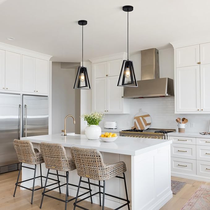 Black Farmhouse Pendant Light Kitchen Island Rustic Hanging Light Fixture Adjustable Height Metal Ceiling Pendant Lighting Mini Industrial Chandelier for Bedroom Entryway (1 Pack) - Image 8