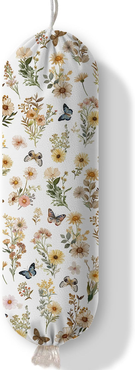 Plastic Bag Holder Butterfly Floral Bag Holder Dispenser, Plastic Grocery Bag Organizer & Wall Mount Paper Trash Bags Saver Storage for Kitchen Home Pantry Decor, Shopping Bags Storage Dispenser by Ialtsidws