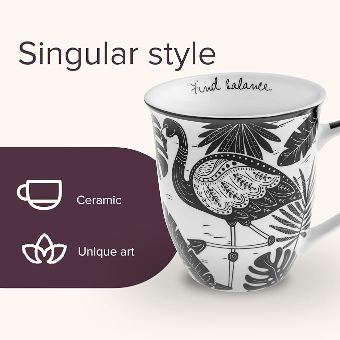 Karma Gifts 14 oz Black and White Boho Mug Flamingo - Cute Coffee and Tea Mug - Ceramic Coffee Mugs for Women and Men - Image 4