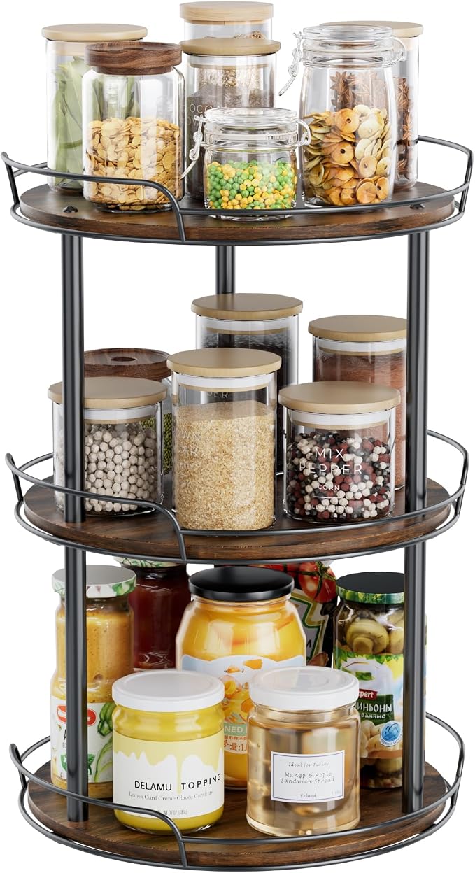 12'' Rotating Spice Rack, 3-Tier Lazy Susan Turntable Organizer | Wooden, for Cabinet, Table Top, Kitchen Countertop, Pantry, Bathroom, Vanity, Home Decor by Pantasia