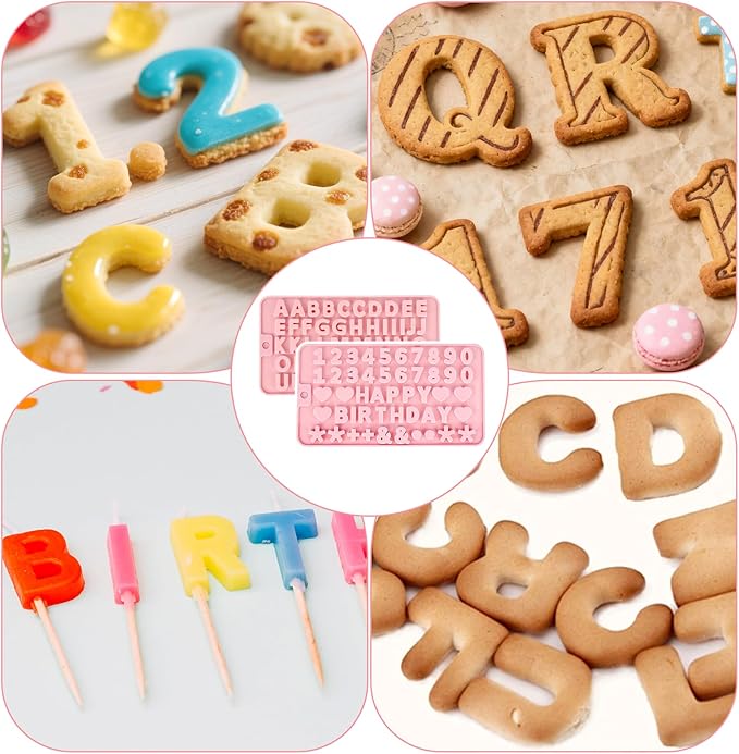 4 Pcs Letter Molds for Chocolate,Non-Stick Chocolate Molds Silicone, Alphabet Baking Tools for Party Cake Candy Cookie Baking Decorations(pink)