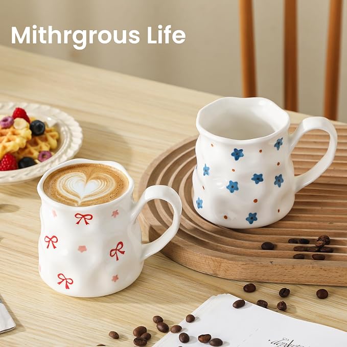 Ceramic Cute Coffee Mug,14 oz Pretty Mug,Unique Coffee Mug (Bows).Ceramic Mug For Women,Hand-Painted Coffee Cup - Image 4
