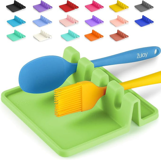 Zulay Kitchen Silicone Utensil Rest with Drip Pad for Multiple Utensils - BPA-Free, Heat-Resistant Spoon Rest & Spoon Holder for Stove Top - Kitchen Utensil Holder for Ladles & Tongs - Green by ZulayKitchen