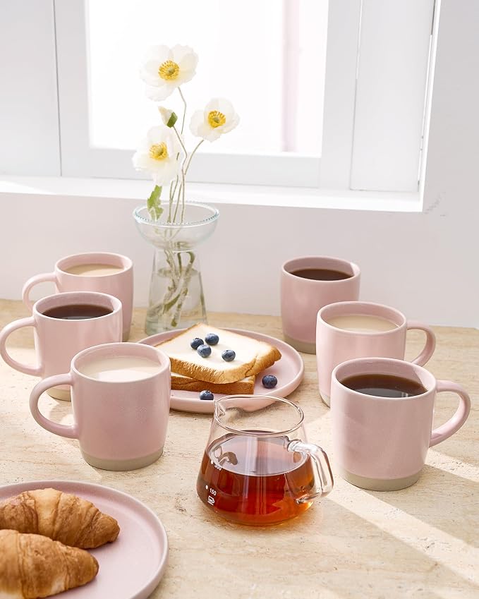 famiware Coffee Mugs Set of 8, Milkyway 13 oz Mug Set, Ceramic Cup Set with Handle for Coffee, Tea, Cocoa, Milk, Light Pink - Image 8