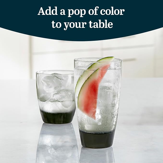 Libbey Classic Tumbler & Rocks Drinking Glasses Set of 16, Clear Glass Cups | 18 oz and 13 oz Capacities for Water, Soda, Cocktails, and More with Smoke-Tinted Bases and Dishwasher-Safe Cleanup - Image 4