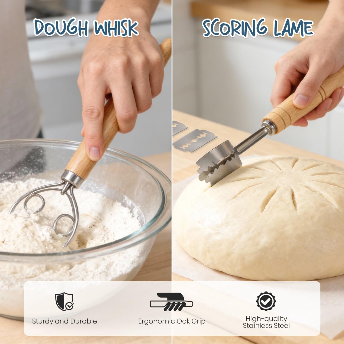 Complete Sourdough Bread Baking Kit with Banneton Basket & Starter Jar