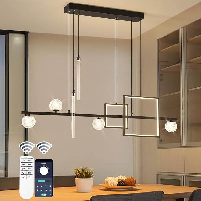 ORANOOR Modern LED Pendant Lights, 47inch Dimmable Linear LED Chandelier | Square Black & Gold Dining Room Hanging Light Fixtures Kitchen Island Globe Pendant Lighting for Dining Table (4200lm) - Image 2
