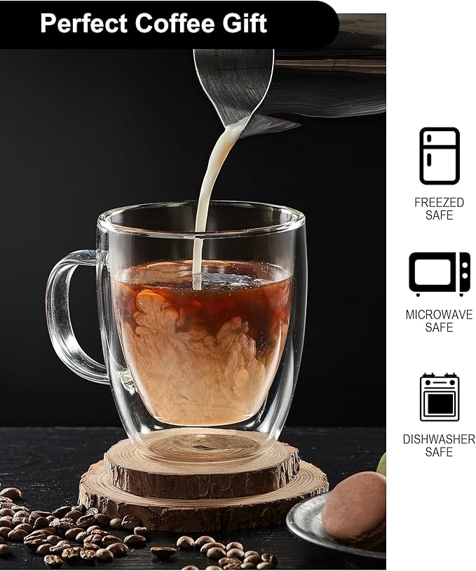 350ml/12.5oz Insulating Teacup Double Layer Glass Mug Heat Resistant Cup for Infusing Coffee, Milk, Tea, etc