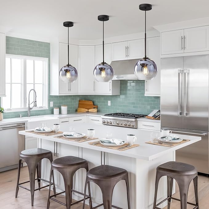 KCO Lighting Modern Black Globe Pendant Light Mercury Glass Ceiling Pendant Light Mid Century Silver Kitchen Pendant Lighting Over Island Dining Room Light Fixtures Over Table - Image 4