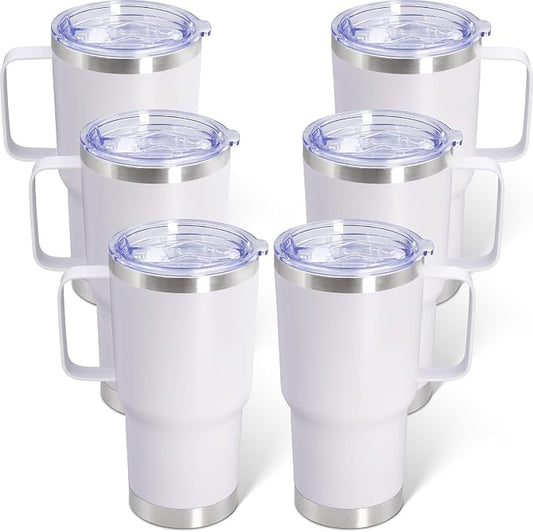 20 oz Tumbler with Handle and Lid Insulated Travel Coffee Mug White 6P | Stainless Steel Tumbler, coffee tumbler with handle,Spill Proof Double Wall Vacuum Tumbler Cup Keep Drink Hot & Cold by ATQTQ