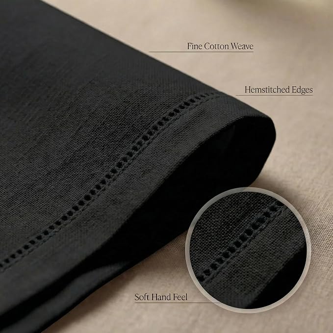 Urban Villa Hemstitch Cloth Dinner Napkins Cotton 20”x20” (Set of 12)-Black - Image 5
