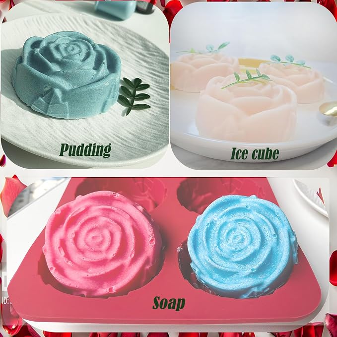 2Pcs Rose Silicone Molds for Baking, Mother's Day Silicone Flower Ice Cube Chocolate Molds for Cake Chocolate Cookie Candy Mousse Dessert Cookies Pudding Jelly Soap Candle making - Image 5