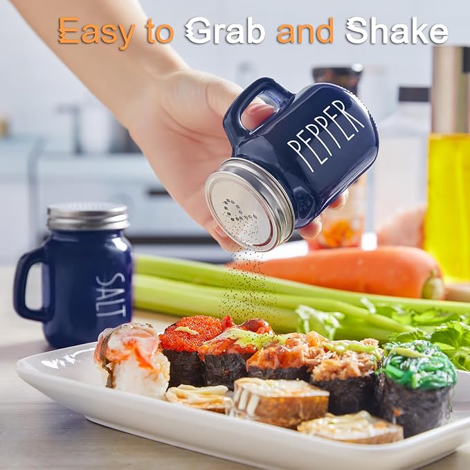 Navy Blue Salt and Pepper Shakers Set, 4 oz Cute Modern Glass Shaker Sets with Stainless Steel Lids, Blue Kitchen Decor and Accessories for Home Restaurants Weddings - Image 4