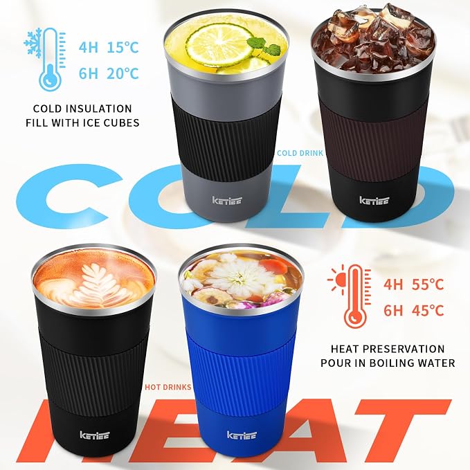 KETIEE Travel Mug, 12oz Insulated Coffee Cup with Leakproof Lid, Vacuum Stainless Steel Double-Wall Travel Coffee Mug Spill Proof, Reusable Tumbler for Men and Women for Hot & Cold Water Tea - Image 2