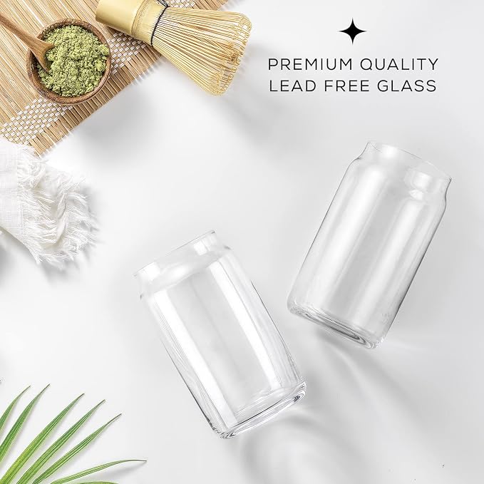 JoyJolt Drinking Glass Cups Set of 6-16oz Beer Can Glasses. Clear Soda Can Shaped Glass Cups, Cute Iced Coffee Cup Tumblers, Cold Drink Glassware, Unique Water, Tea, Cocktail Glass Set - Image 3