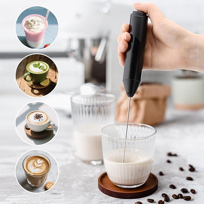 Handheld Milk Frother with Cover- 15-Second Silent Drink Mixer, Travel-Ready with ABS Sleeve, Battery-Powered for Coffee, Matcha & Shakes (With Cover) (With Cover)