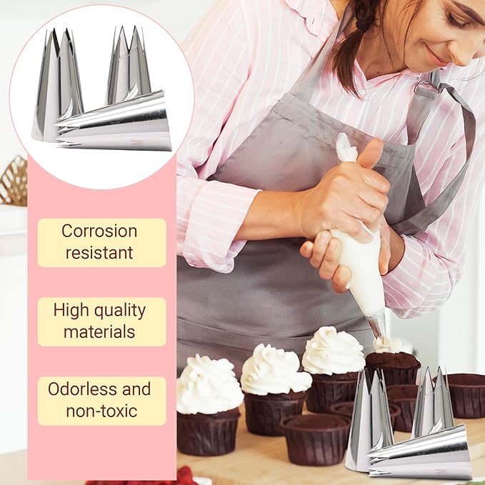 1M Piping Tips Set for Cake Decorating - 5 Piece Stainless Steel Star Nozzles for Buttercream, Icing, Cupcakes & Cookies