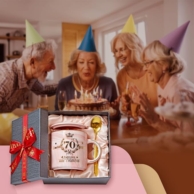 70th Birthday Gifts for Women - Aged to Perfection Coffee Mug - Unique Birthday Present for Grandma Mum Wife Girl Friend Sister - Pink Marble Mug for Coffee Lovers 14Oz Tea Cup Gift Boxed | Unique Birthday Present for Grandma Mum Wife Girl Friend Siste... - Image 7