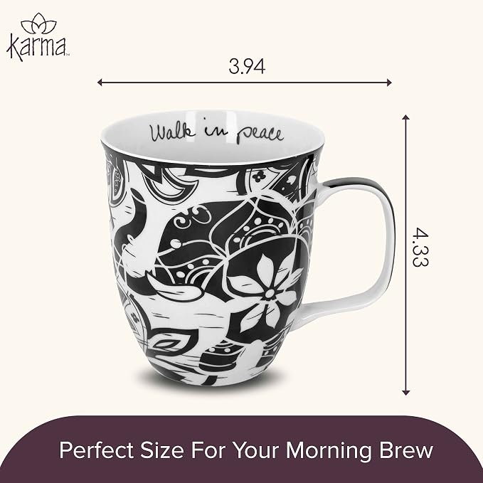 Karma Gifts 14 oz Black and White Boho Mug Elephant - Cute Coffee and Tea Mug - Ceramic Coffee Mugs for Women and Men - Image 5