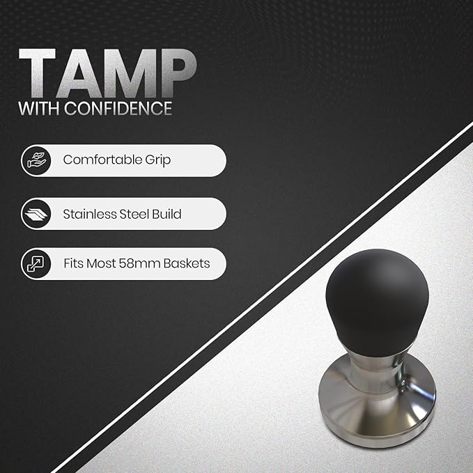 Rattleware Stainless Steel Espresso Tamper 58mm – Premium Coffee Tamper Tool with Ergonomic Grip – Durable Espresso Hand Tamper for Coffee Machine, Baristas and Espresso Accessories