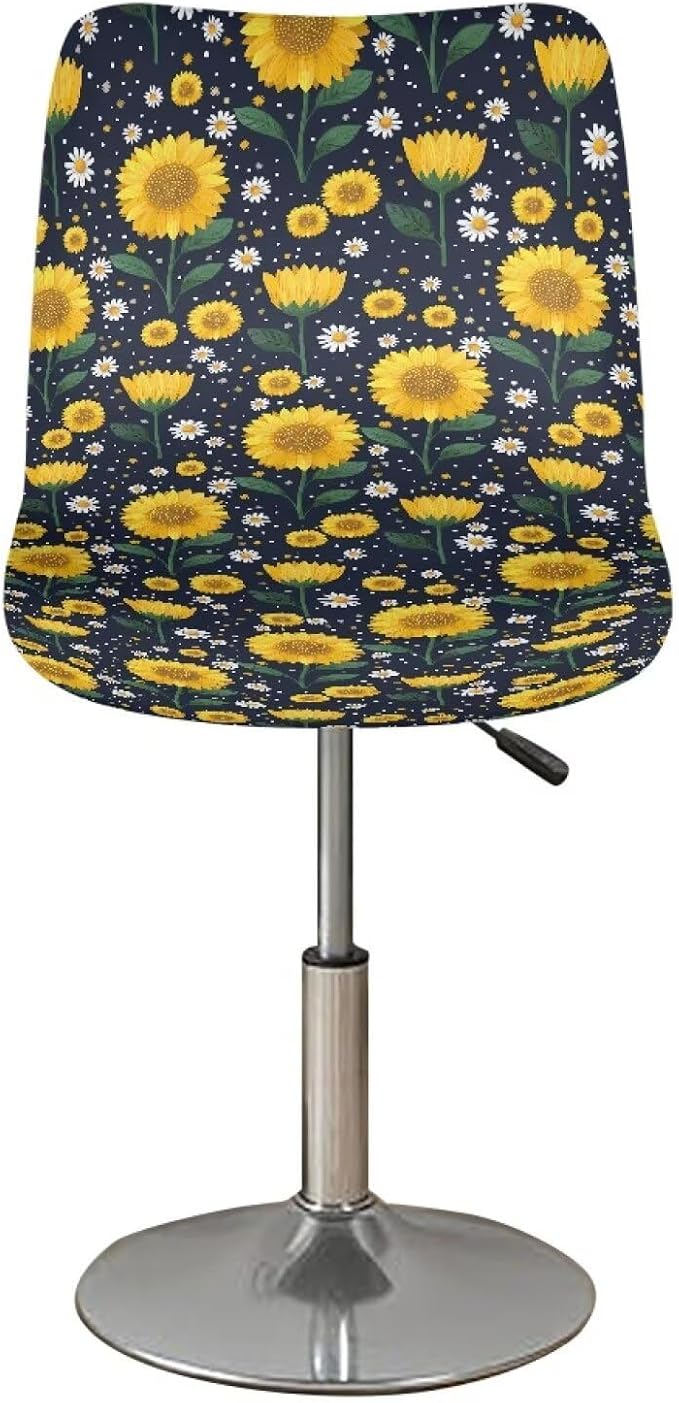Sunflower Set of 2 Bar Stool Covers, Bar Stool Slipcover Chair Cover with Elastic Bands Soft Washable Dining Chair Slipcovers - Image 2