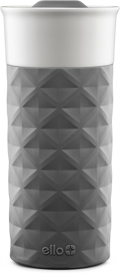 Ello Ogden Ceramic Travel Mug with Splash-Resistant Slider Lid and Protective Silicone Boot, Perfect for Coffee or Tea, BPA Free, Dishwasher Safe, Gray, 16 oz, 758-0438-040 | Splash-resistant ceramic travel mug with slider lid and protective silicone s... by Ello