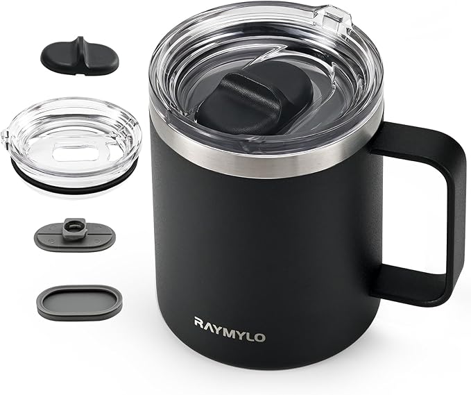 RAYMYLO Insulated Coffee Mug 12 oz, Spill-Proof & Detachable Slider Lid | Double Wall Stainless Steel with Thorough Clean Lid & Handle, Cold for 9 Hrs, Suitable for Camp Home Office by RAYMYLO