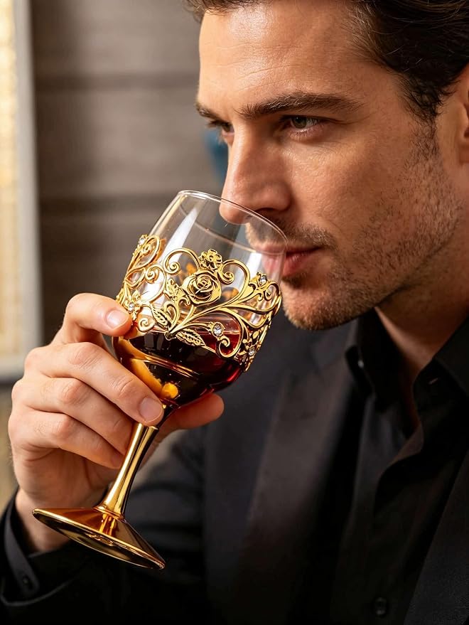 6-Piece Metal-Embossed Glassware Set, European-Style Vintage Metal Wine Glasses, Creative Vintage Spirits Glasses, Elegant Design, Ideal for Home Bars for Whiskey, Cocktails, and More - Image 7