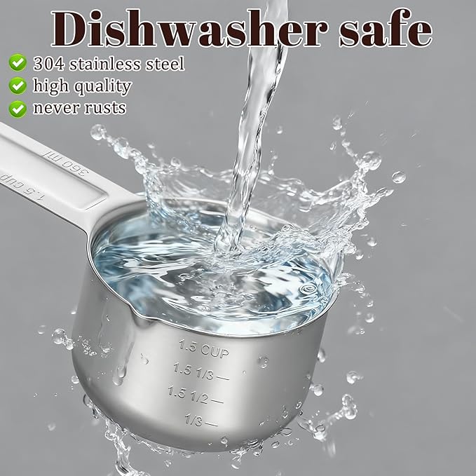 1Pcs 1-1/2Cup (360ml, 12oz) Single Measuring Cup Rice Measuring Cups Stainless Steel Measure Scoop Metal Measure Scoop Metric and US Measurement for Cooking Baking and Coffee Dishwasher Safe